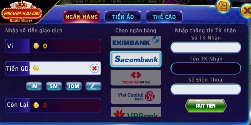 Tìm đến chức năng giao dịch an toàn và chọn ngân hàng